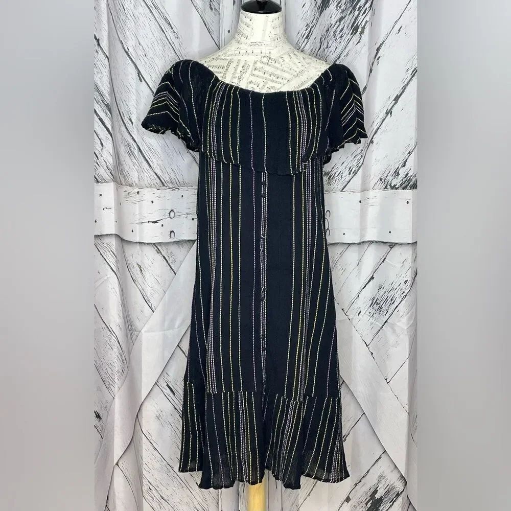 Michael Stars Beach Gauze Ruffled Shouldered Dress S